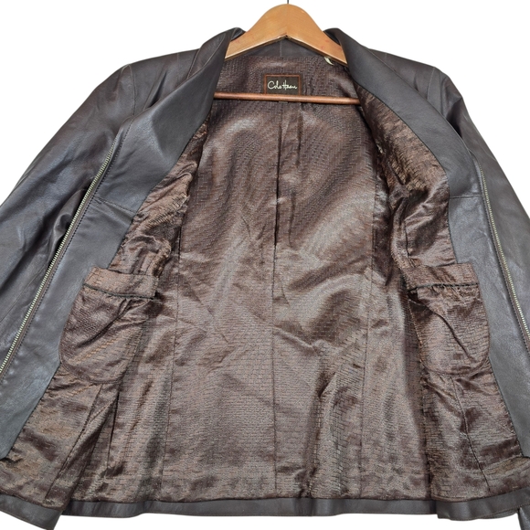 Cole Haan 100% Lambskin Leather Wing Collar Zip Jacket Chocolate Women Sz 14 NWT - Picture 3 of 9